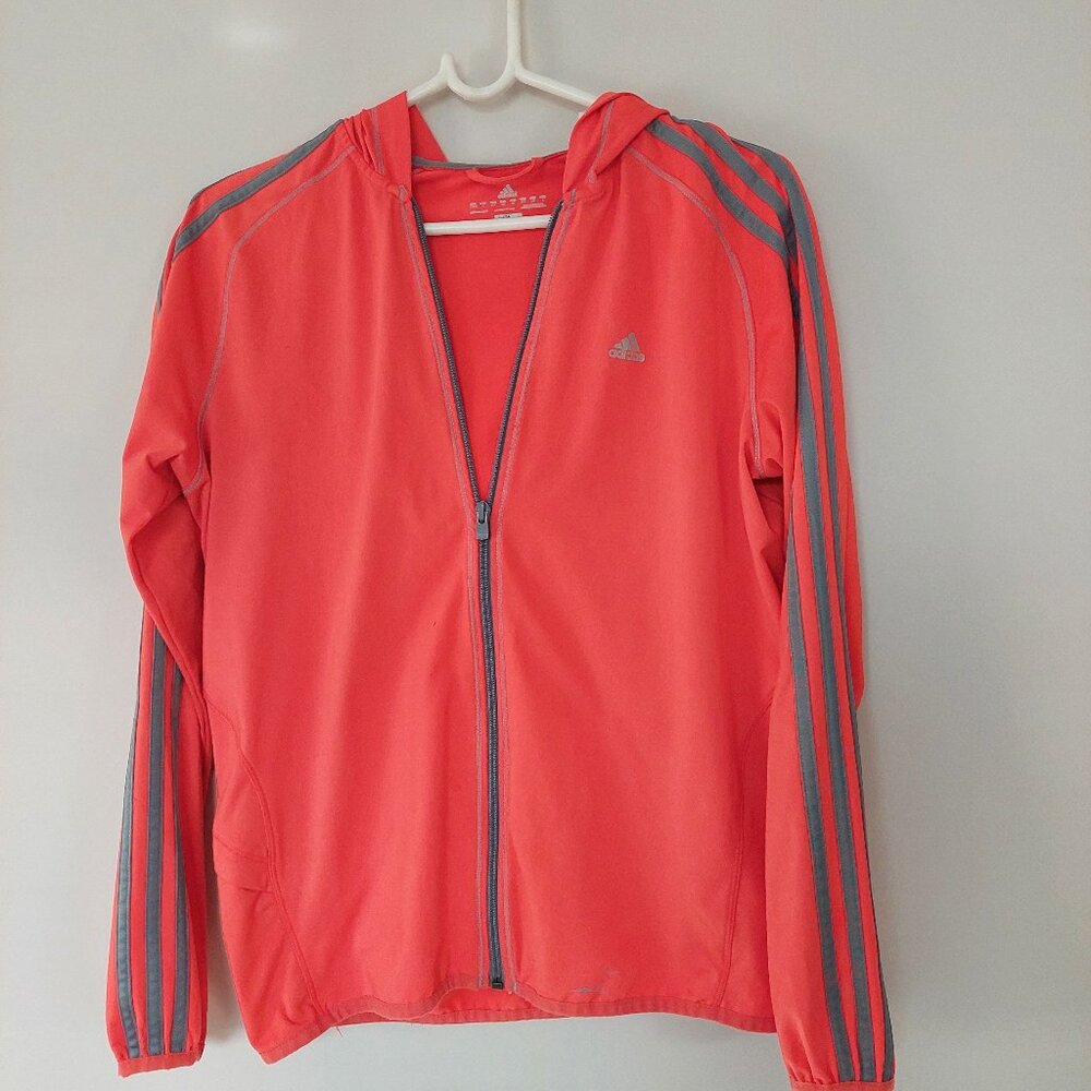Adidas Youth L/14 Hooded Jacket Coral Color Grey Three-stripes